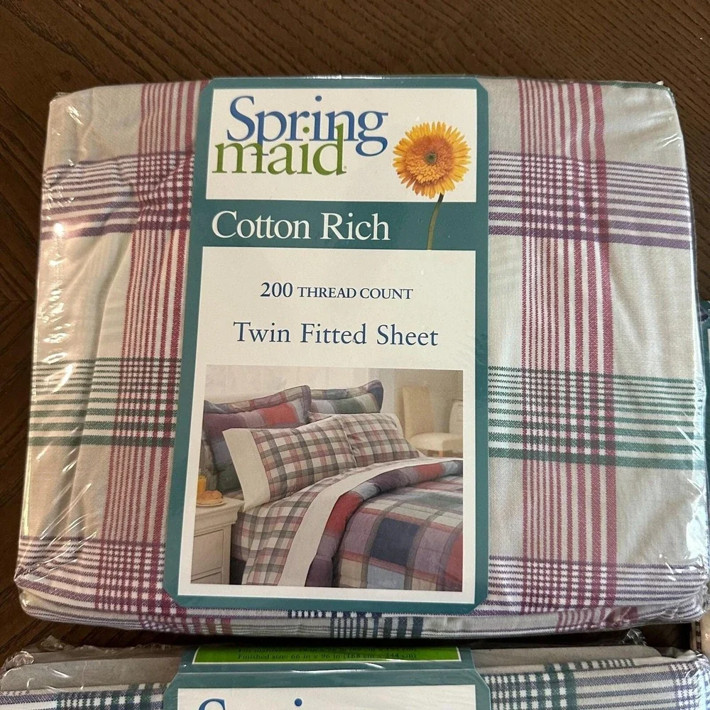 Vintage Springmaid Cotton Rich Twin Flat Sheet NEW Scotts Plaid Pink Green‎